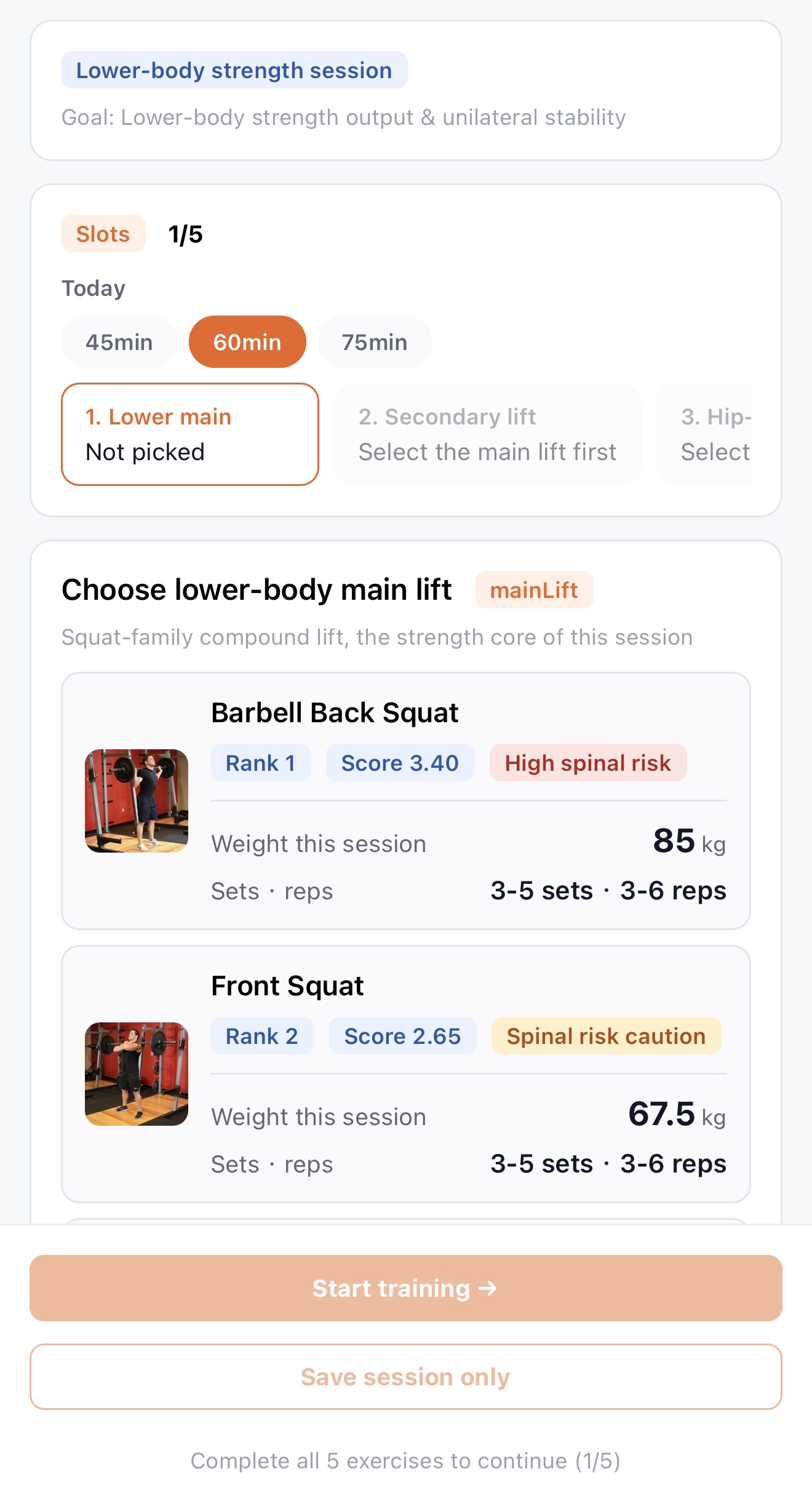 Progressive overload tracking