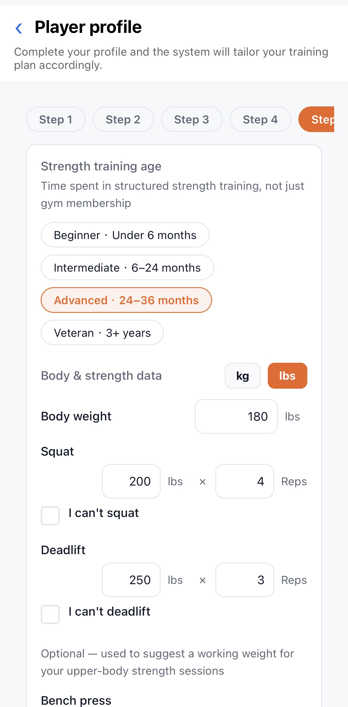 Training level tiers — Beginner to Veteran